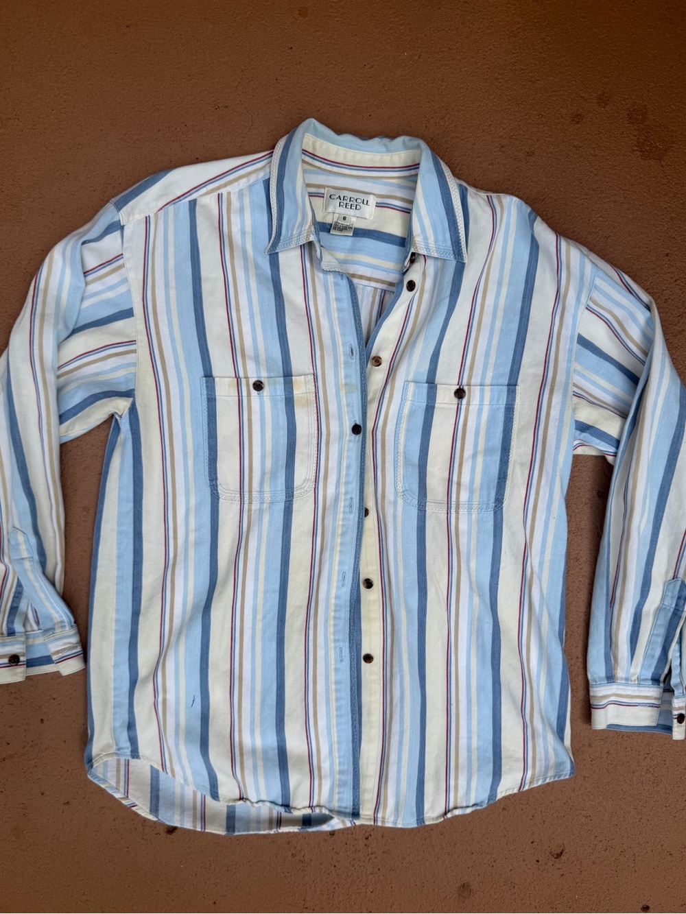 Vintage Carroll Reed Women's Blue & White Striped Button-Down Shirt